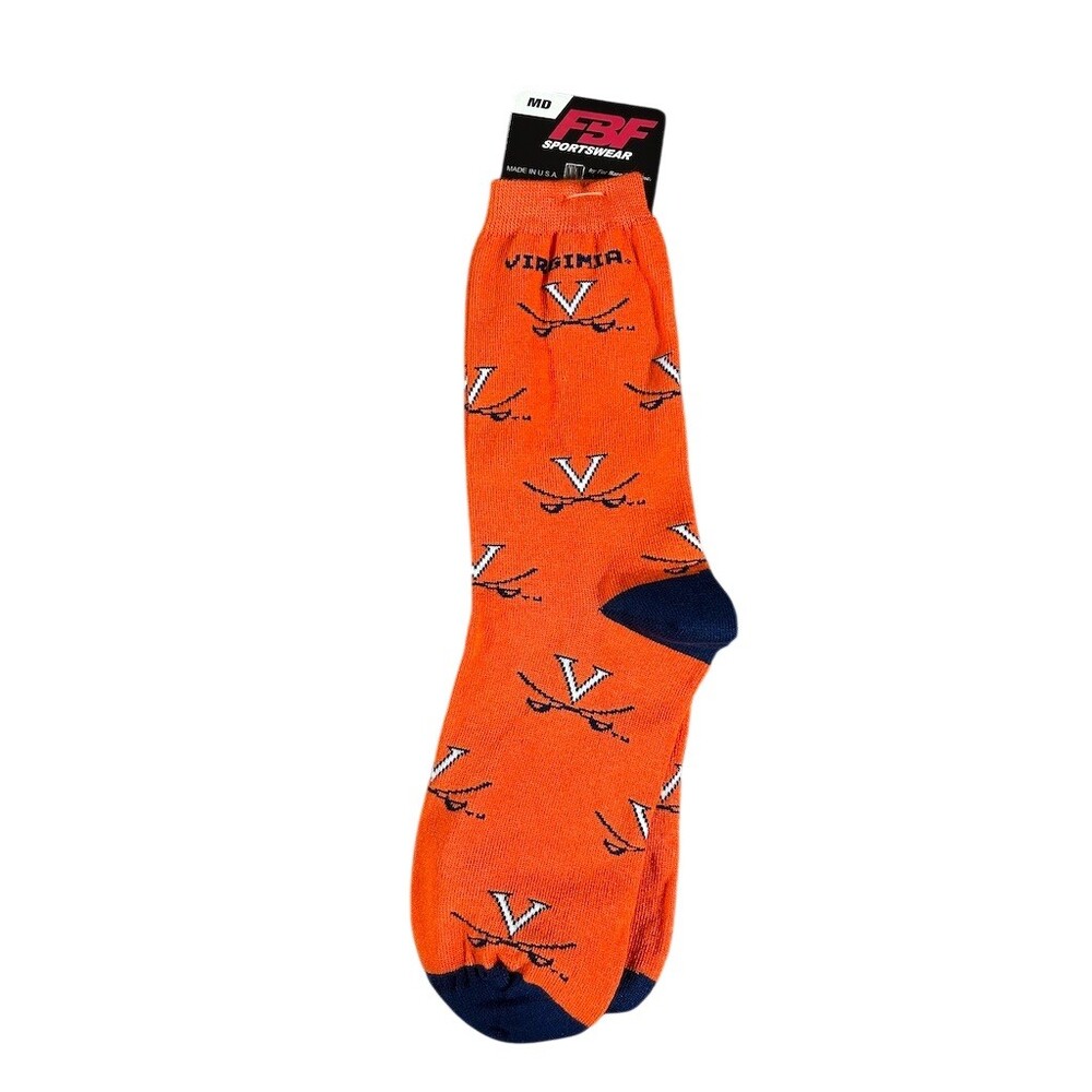 For Bare Feet Virginia Cavaliers Crew Socks Orange Size M 1 Pair NCAA UVA